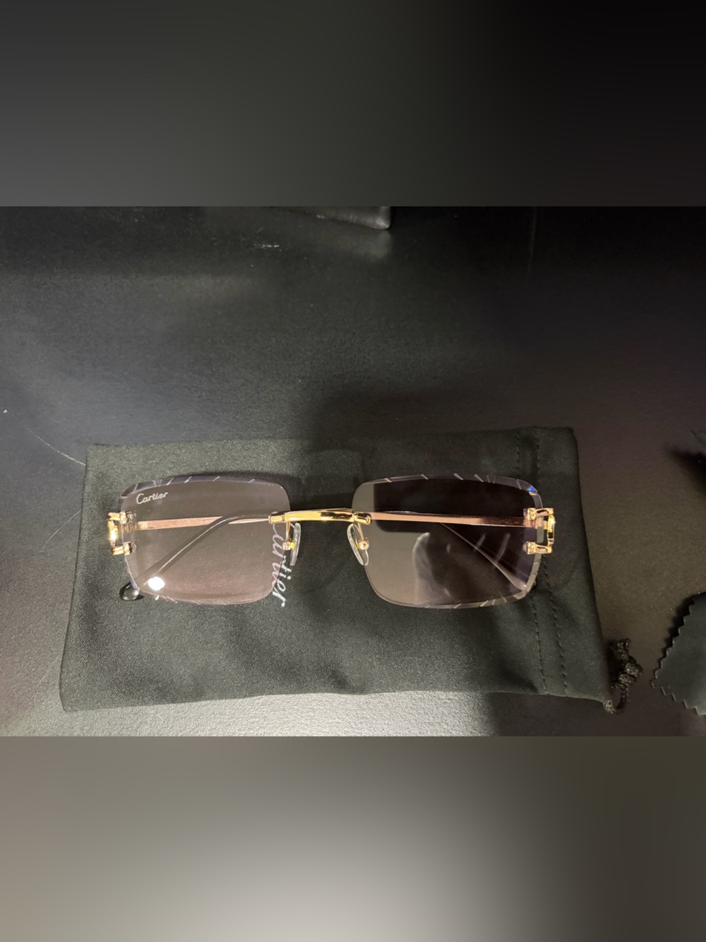 Carter's Gold Rimless Sunglasses with Dark Smoke Lenses
